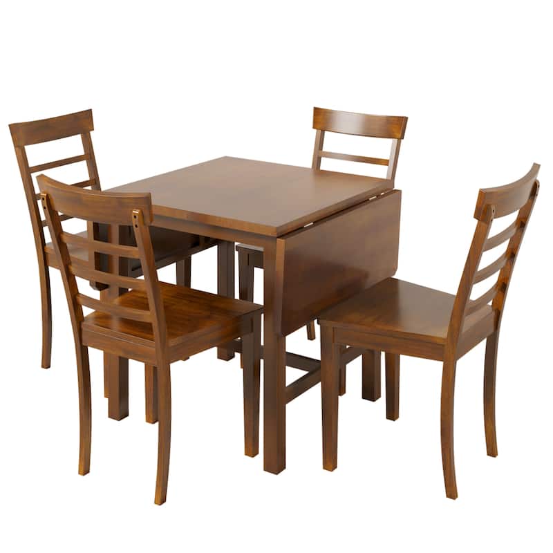 5Piece Wood Square Drop Leaf Breakfast Nook Extendable Dining Table