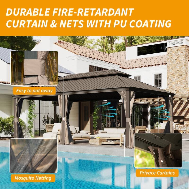 Domi Hardtop Gazebo with Galvanized Steel Double Roof and Aluminum Frame