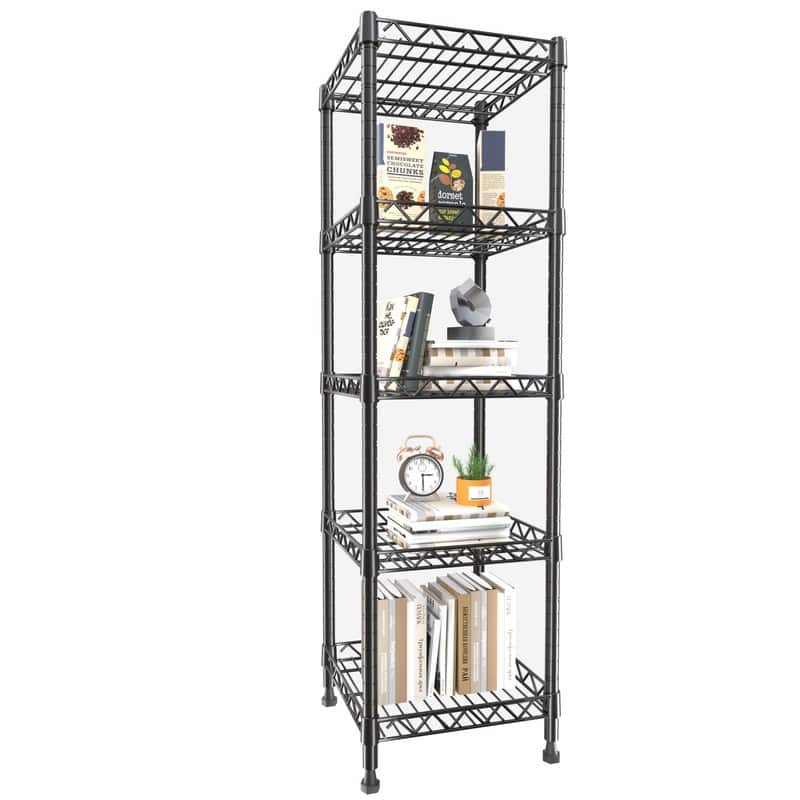 5 Tier Standing Shelving Metal Units - 11.8"D x 11.8"W x 50"H - Black