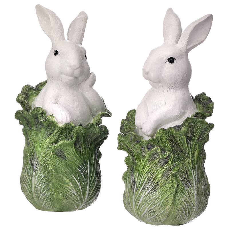 7" Resin Bunny In Cabbage Set of 2