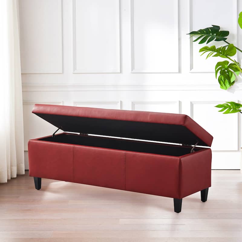 50.3" x 17.50" x 18" Upholstered Rectangular Storage Ottoman-Faux Leather