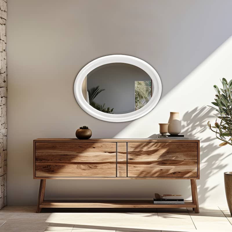 Allan Andrews White Oval Wood Framed Beveled Wall Mirror