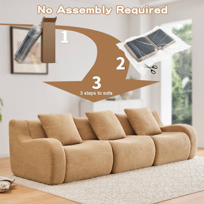 Roomfitters 3-Seat Teddy Fabric Boneless Sofa, No Assembly Streamlined Couch with 32D Sponge