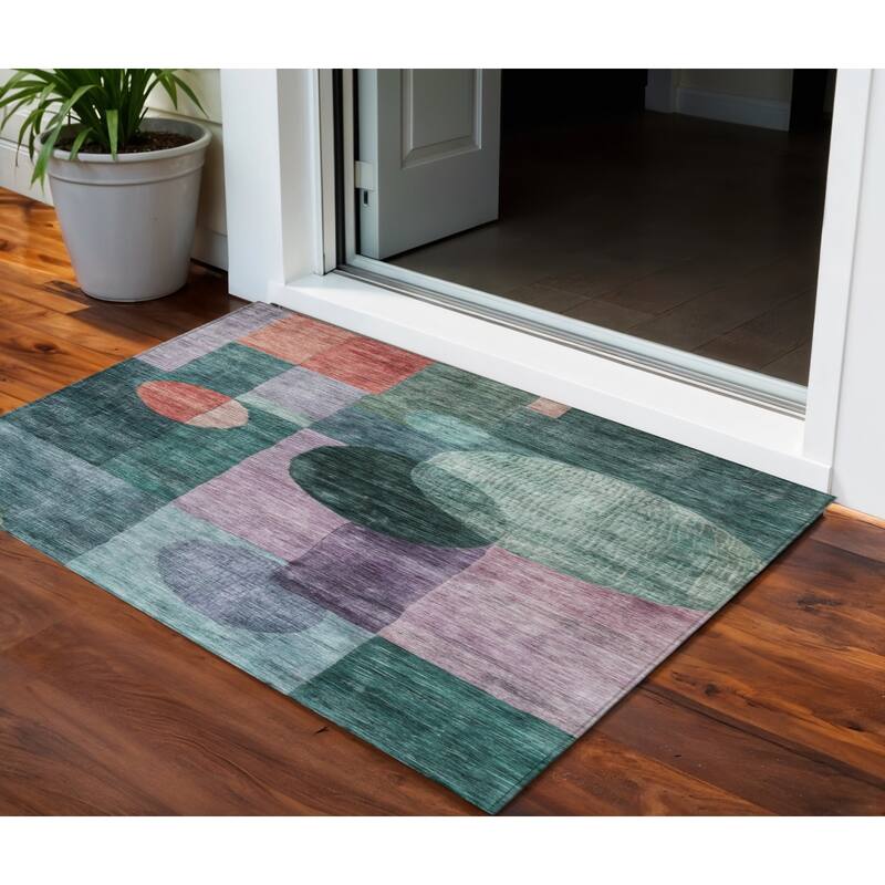 HomeRoots Geometric Transitional Rectangle Outdoor Rug - 3' x 5'
