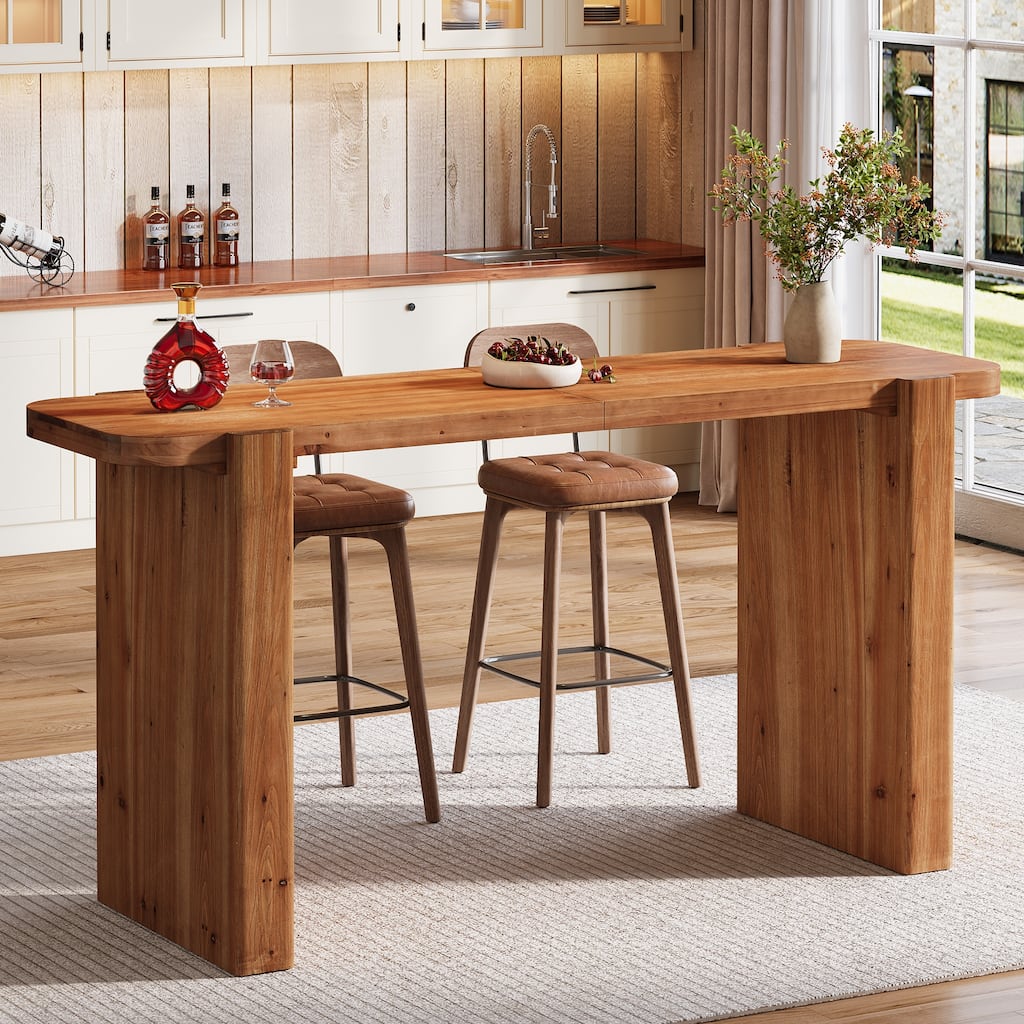Solid Wood Bar Table, 63 Inch Long Counter Height Pub Table - 19.69" D x 63" W x 35.43" H