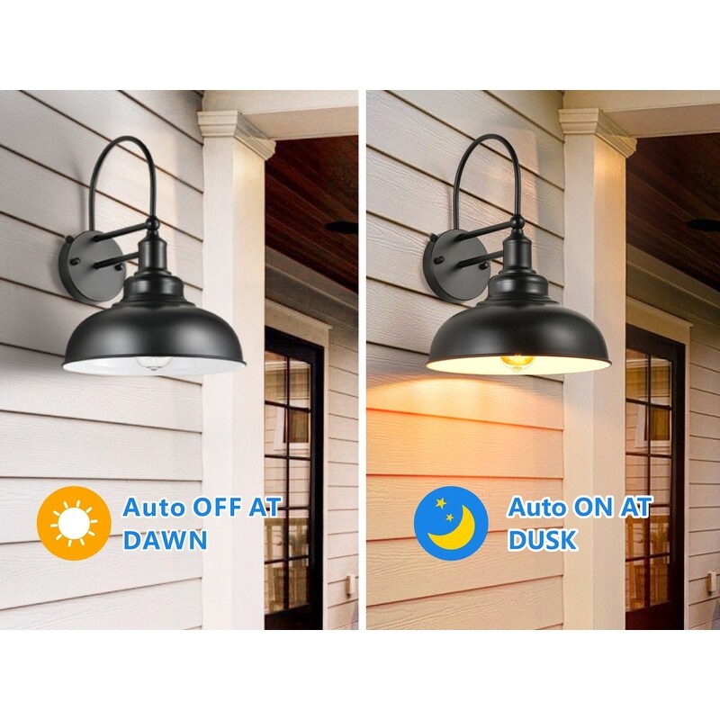 Dusk to Dawn Waterproof Farmhouse Gooseneck Wall Lights Perfect for Outdoor Porches Garages Set of 2 No Bulbs Black ZZHY