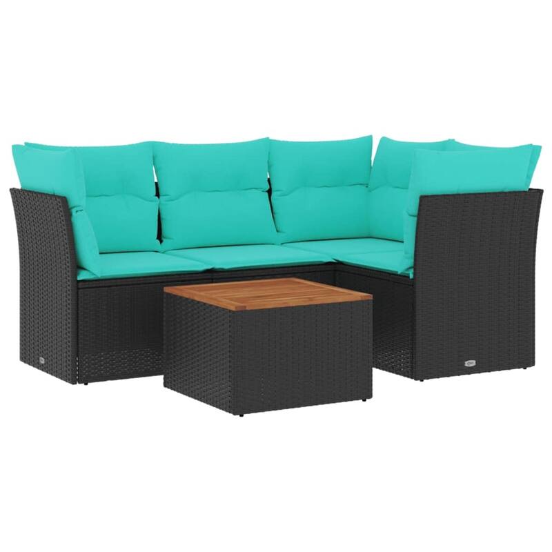 vidaXL 5 Piece Patio Sofa Set with Cushions Black Poly Rattan - 24.4 x 24.4 x 27.2