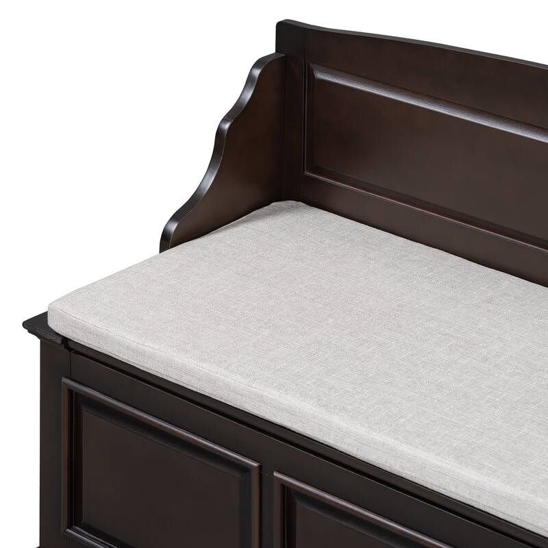 Shoe Storage Bench Wooden Entryway Bench with Linen Cushion