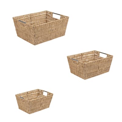 Simplify 3 Pack Set Rattan Tote Baskets in Natural - 8.3"x 11.5"x 5.5"