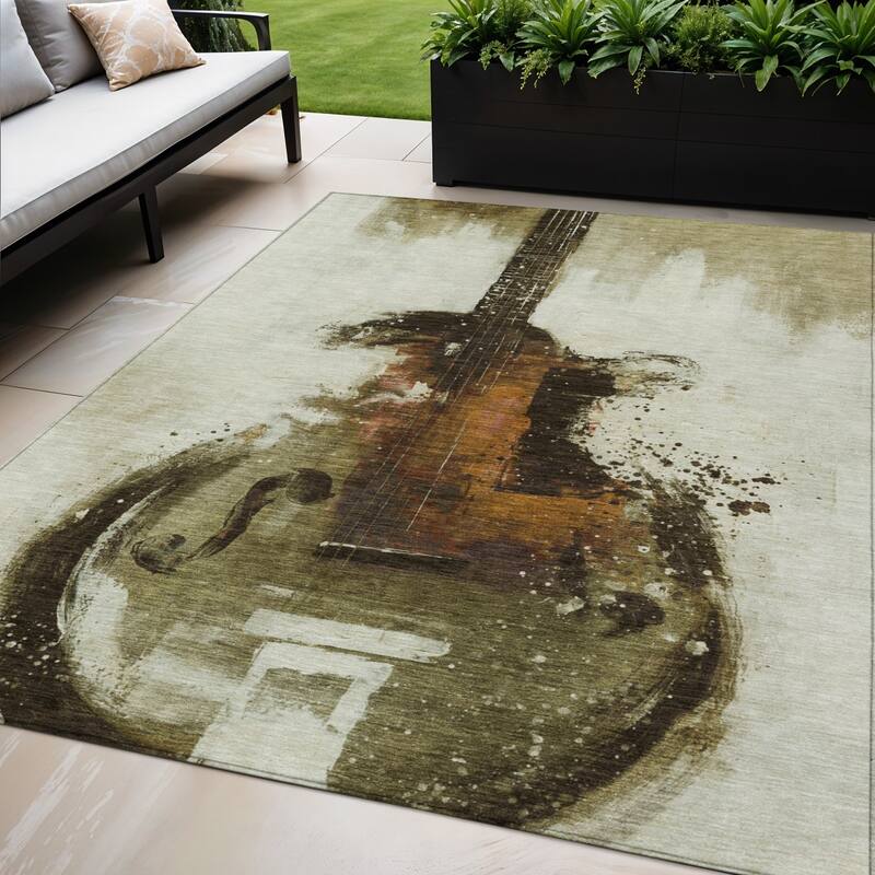 HomeRoots Abstract Transitional Rectangle Outdoor Rug - 5' X 8'