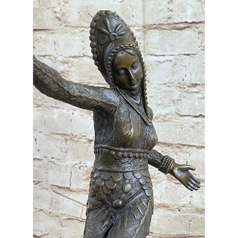 Art Deco Bronze Female Dancer Figure Figurine Statue Sculpture Mirval 14.5 Inches X 11 Inches