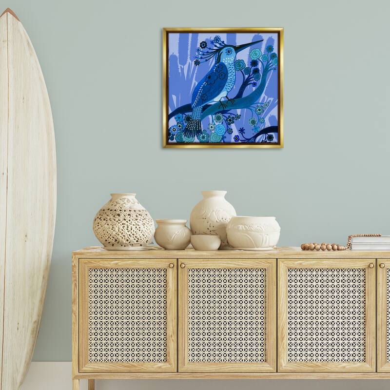 Stupell Folk Style Blue Bird Framed Floater Canvas Wall Art Design By Kay Widdowson
