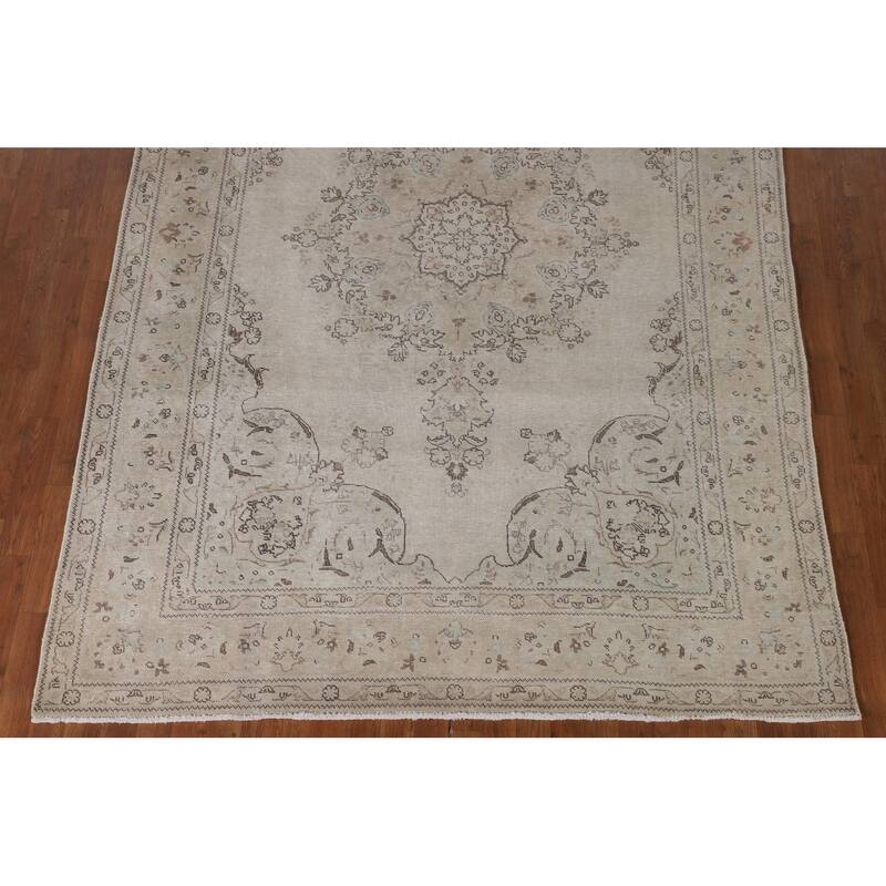 Distressed Tabriz Persian Vintage Rug Handmade Wool Carpet - 6'7"x 9'8"