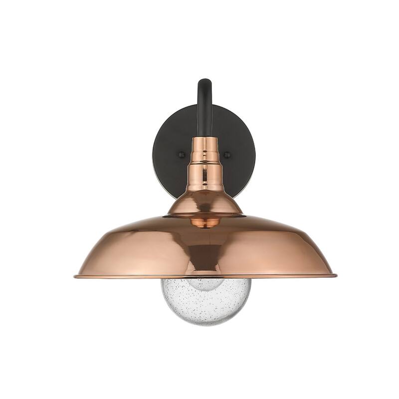 1-Light Outdoor Flush Mount Wall Light with Clear Seedy Glass Shade and Steel Fixture Garden Lighting