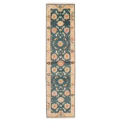 ECARPETGALLERY Hand-knotted Modern Oushak Teal Wool Rug - 2'6 x 9'10