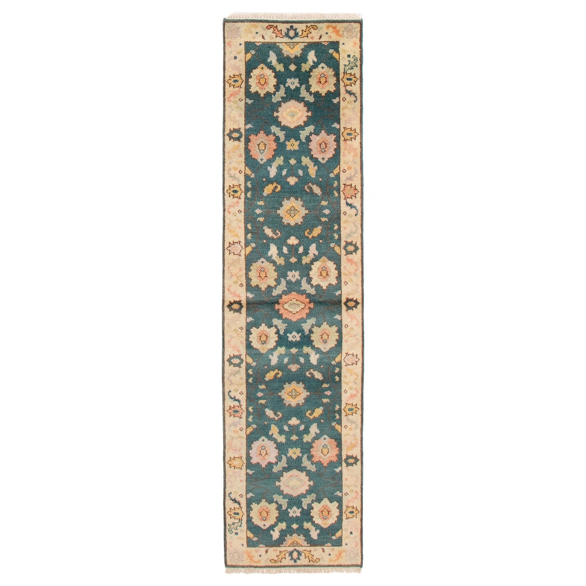 ECARPETGALLERY Hand-knotted Modern Oushak Teal Wool Rug - 2'6 x 9'10