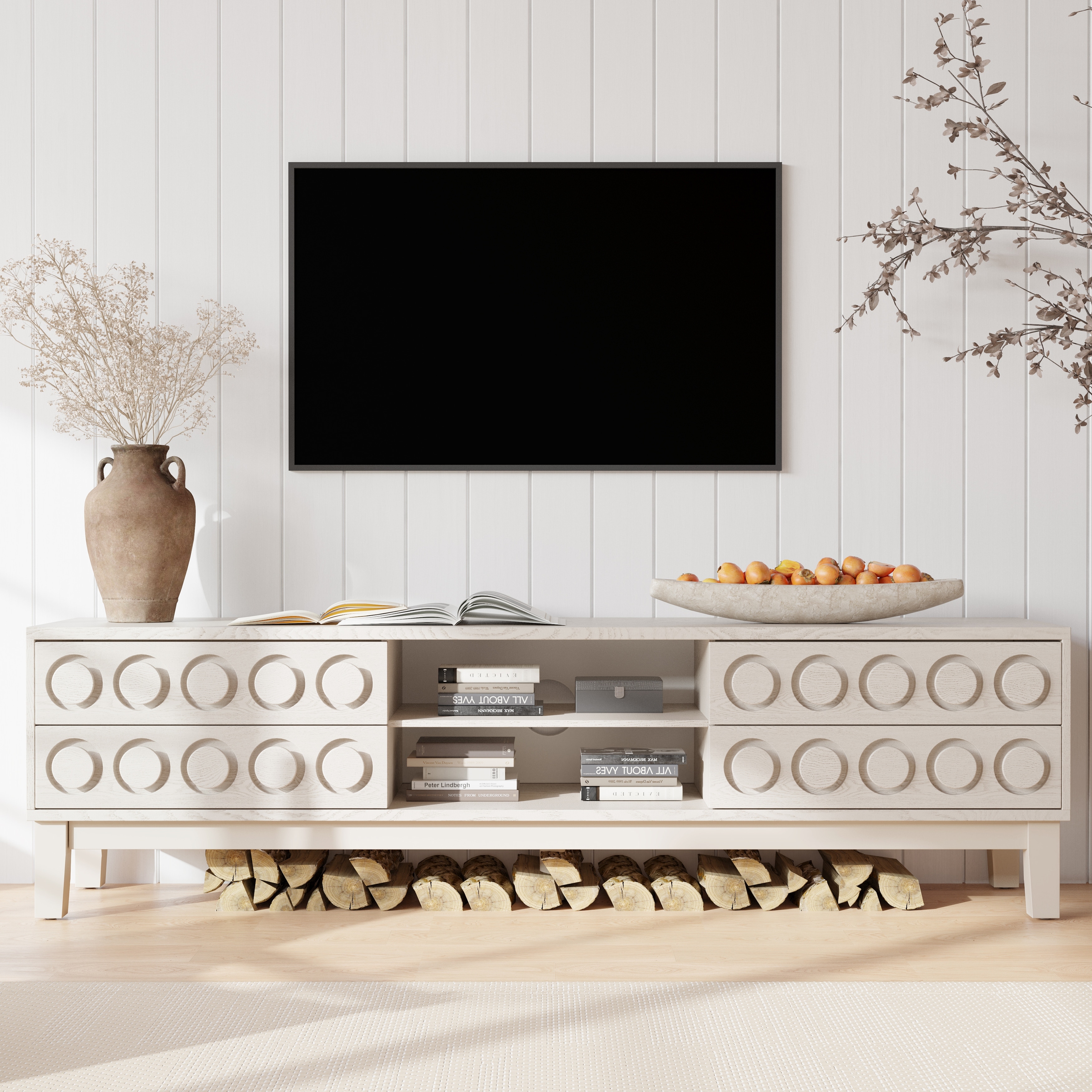 Living Room TV Stand with 4 Drawers,TV Console Table Entertainment Center for TVs up to 75"