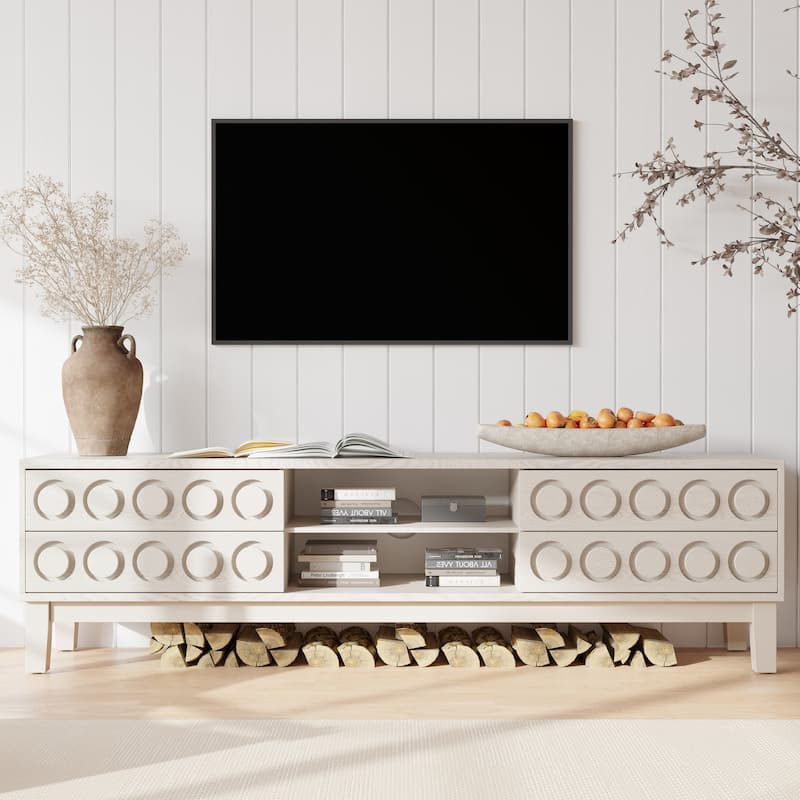 Mid-Century Modern TV Stand with 4 Drawers, Entertainment Console for TVs up to 75", Wood Media Center for Living Room