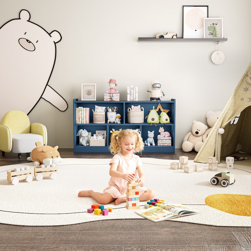 Wooden Storage Cabinet with 5 Sections, Montessori Kids Bookshelf and Toy Organizer for Nursery, Playroom & Classroom