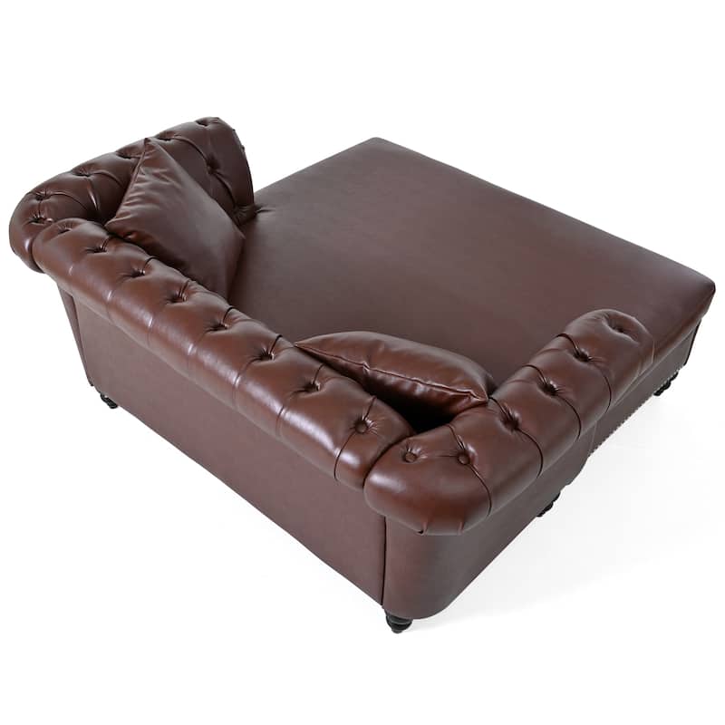 GDFStudio - Elara Luxe 63" Loveseat Chaise Lounge Couch with Upholstered PU Leather & Rolled Arm for Living Room or Office