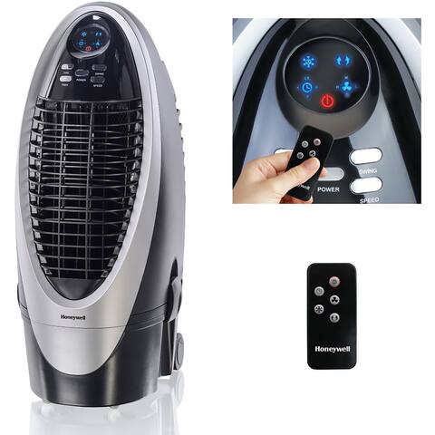 Honeywell 300 CFM Indoor Evaporative Air Cooler (Swamp Cooler) with Remote Control in Silver/Gray