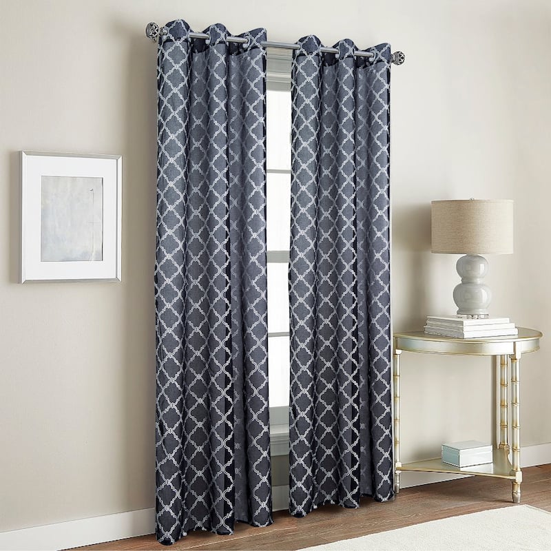 Embroidered Sheer Window Curtain Collection 84" or 95" - 84 Inches - Stratford - Black
