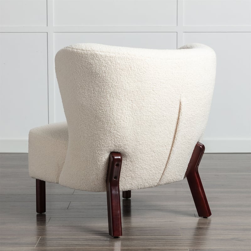 Upholstered Armless Chair Lambskin Sherpa Single Sofa Chair with Wooden Legs