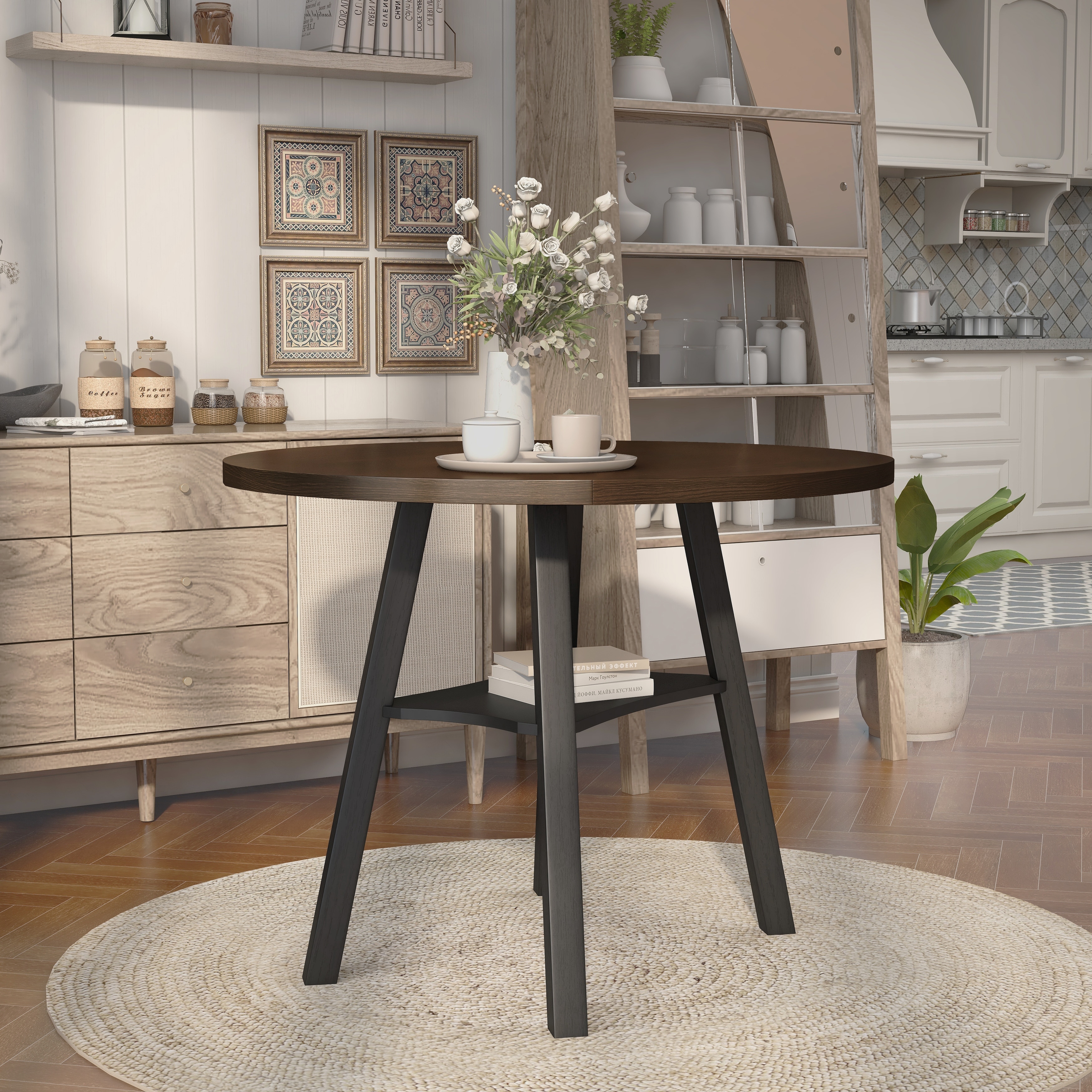 Furniture of America Jonah Farmhouse 47-inch Wood Drop Leaf Round Counter Height Table