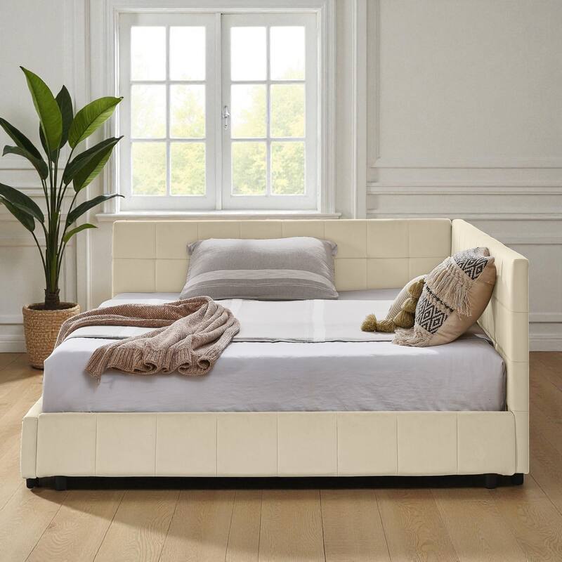 Full Size Velvet Upholstered Tufted Daybed Frame with Backrest and Armrest, Mid-Century Sofa Bed for Bedroom or Living Room