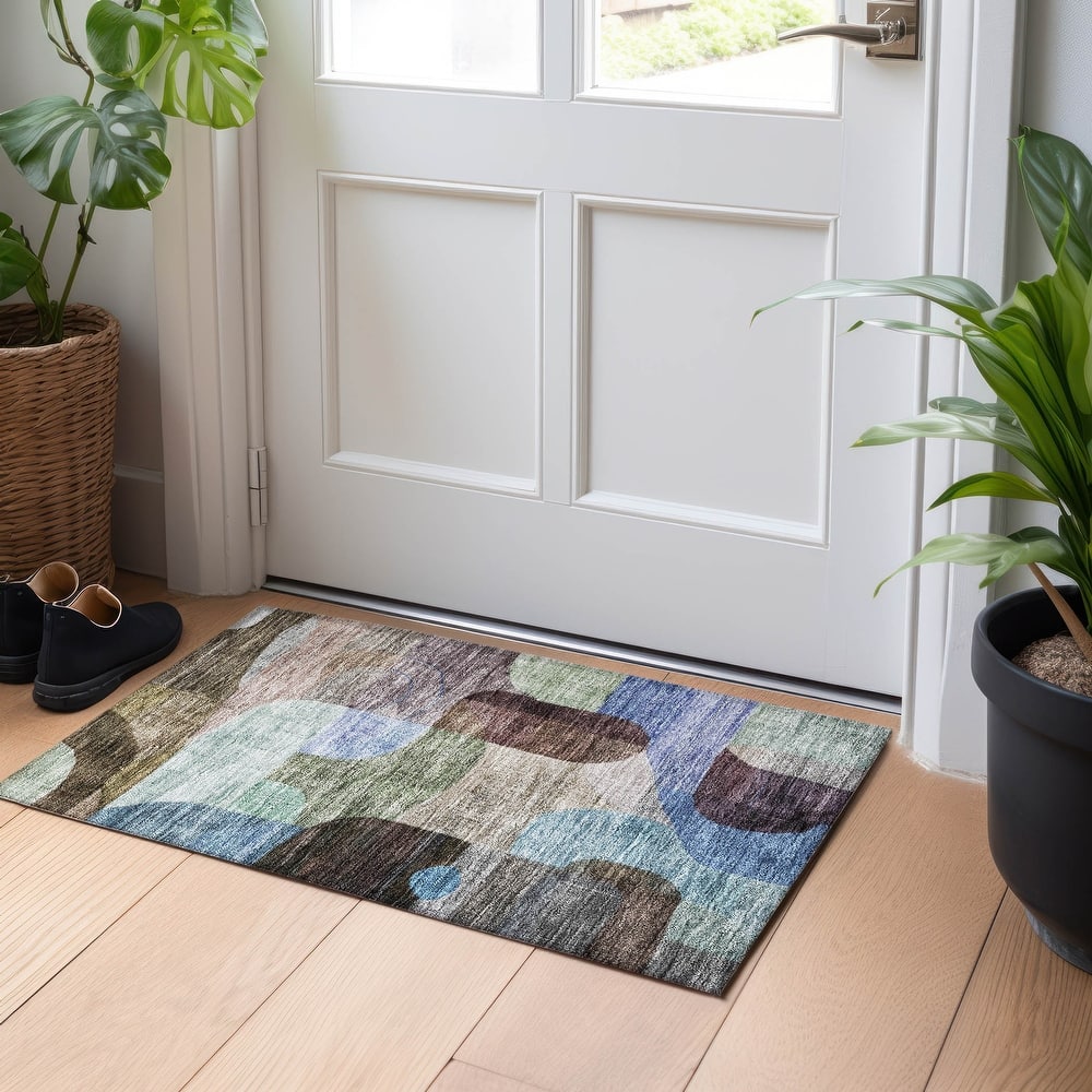 Machine Washable Indoor/ Outdoor Abstract Contemporary Chantille Rug
