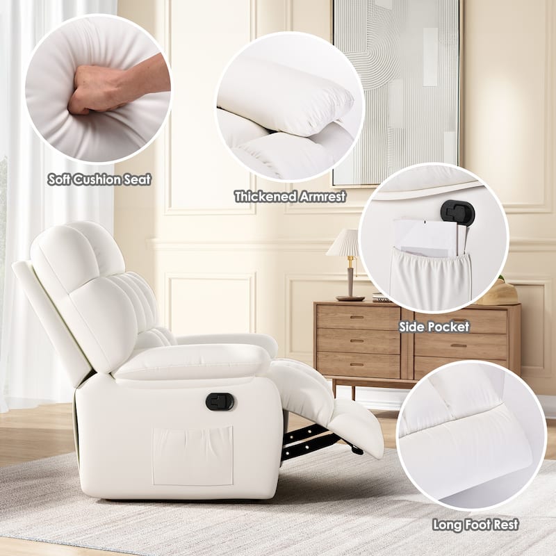 Upholstered Rocker Recliner Chair with Side Pocket, Ergonomic 110°-160°Adjustable Reclining Chairs, Sofa Chair with Footrest