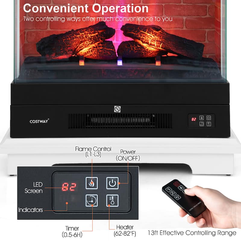 Costway 27'' Freestanding Electric Fireplace Heater w/ 3-Level Flame - See Details
