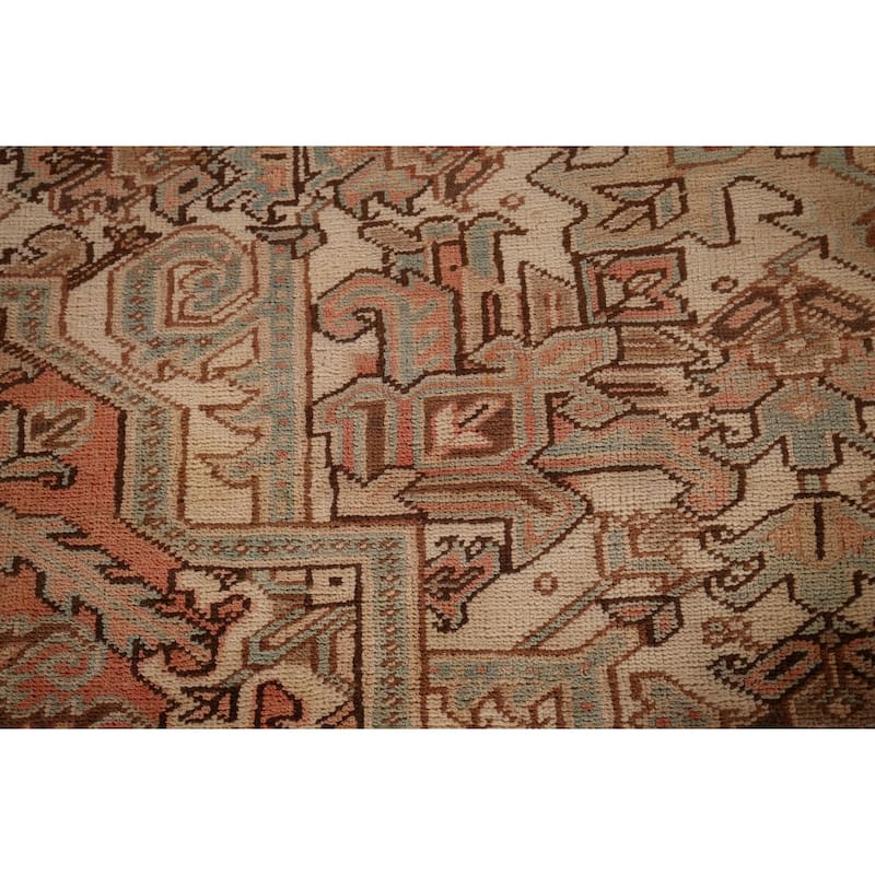 Heriz Persian Vintage Area Rug Hand-Knotted Geometric Wool Carpet - 7'7"x 11'4"