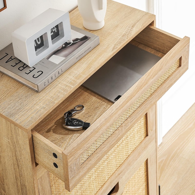 Natural Rattan 2 Flip Door with 1 Drawer Shoe Rack Storage Cabinet