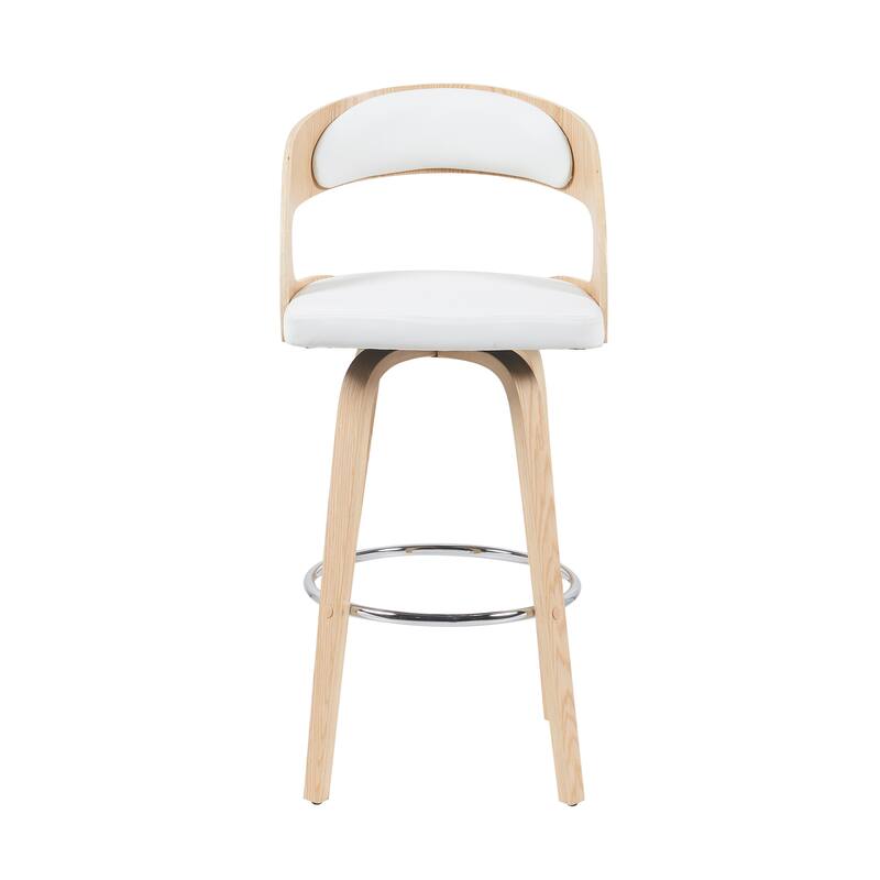 Shelly Mid-Century Swivel Bar Stool, Upholstered Counter Height Chair with Bentwood Legs