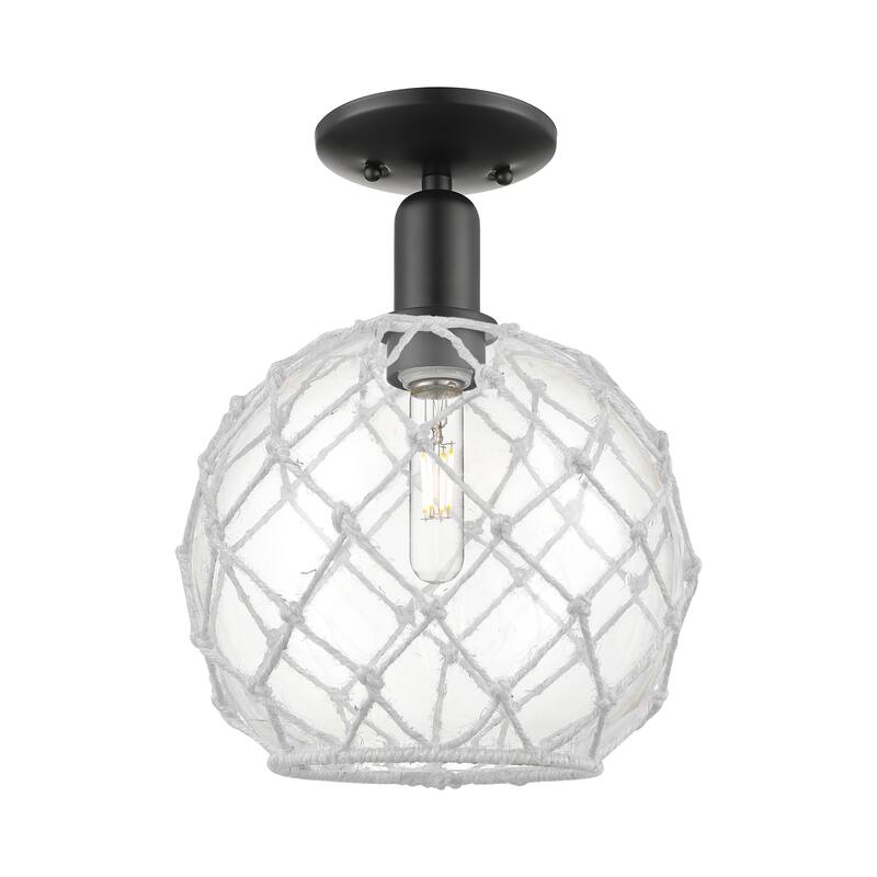 Innovations Lighting Endless Possibilities Arcadia - Farmhouse Rope - 1 Light 10" Semi-Flush Mount - Clear Glass with White Rope/Matte Black