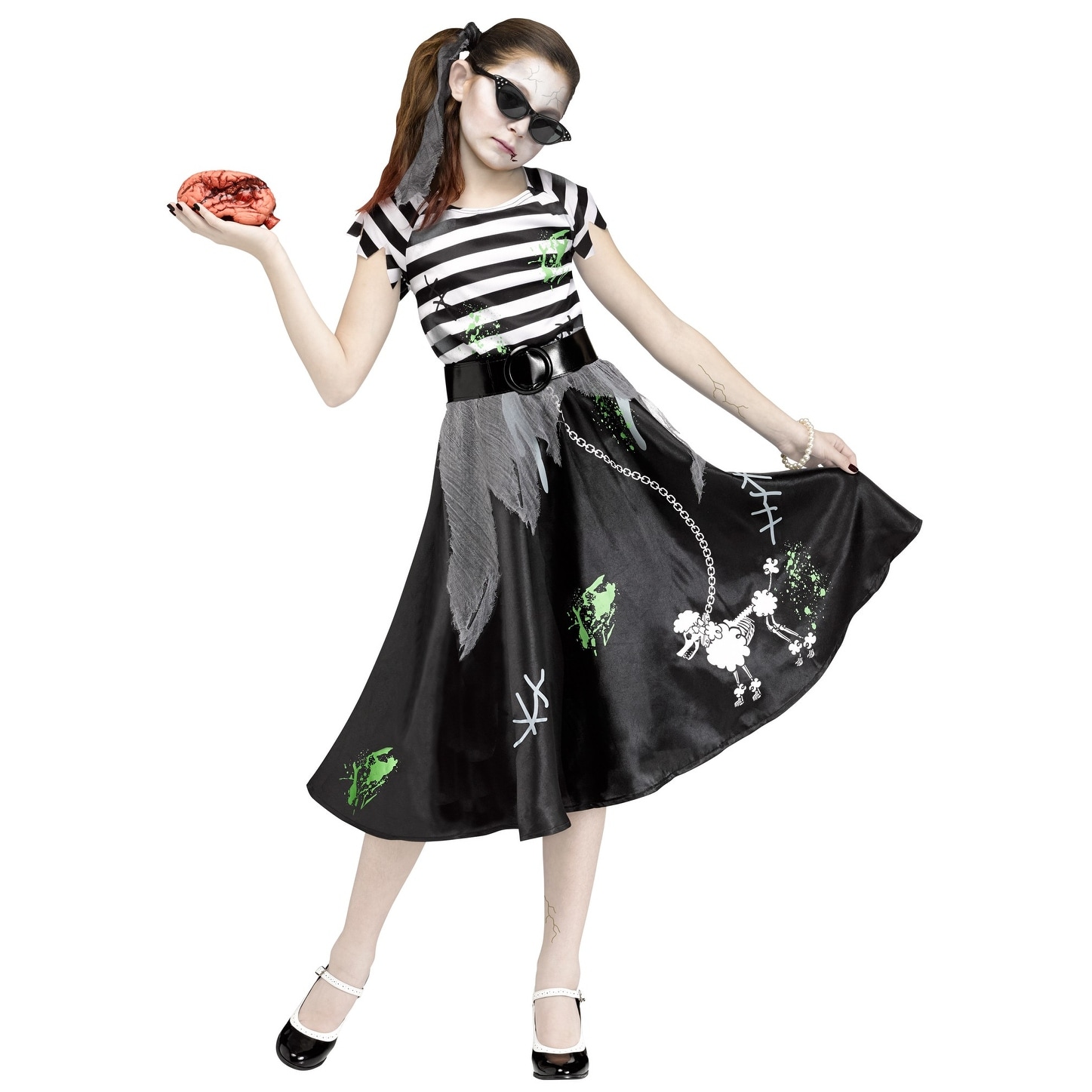 Black and White Sock Hop Zombie Girls Children Halloween Costume - Medium