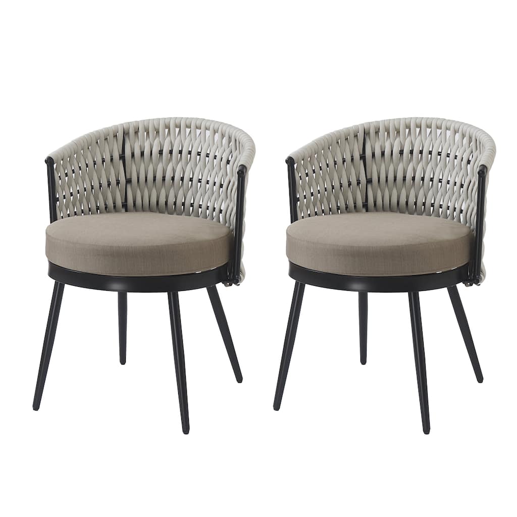 Outdoor Dining Chairs Beige Padded Chairs Set of 2 with Metal Frame, Patio Chair Armchairs Leisure Chairs