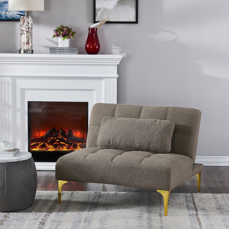 Convertible Futon Teddy Fabric Sofa Bed With Gold Metal Legs