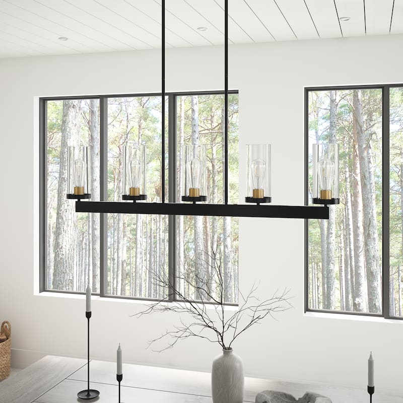 Modern Black 5-Light Clear Cylinder Glass Style Pendant for Kitchen ...