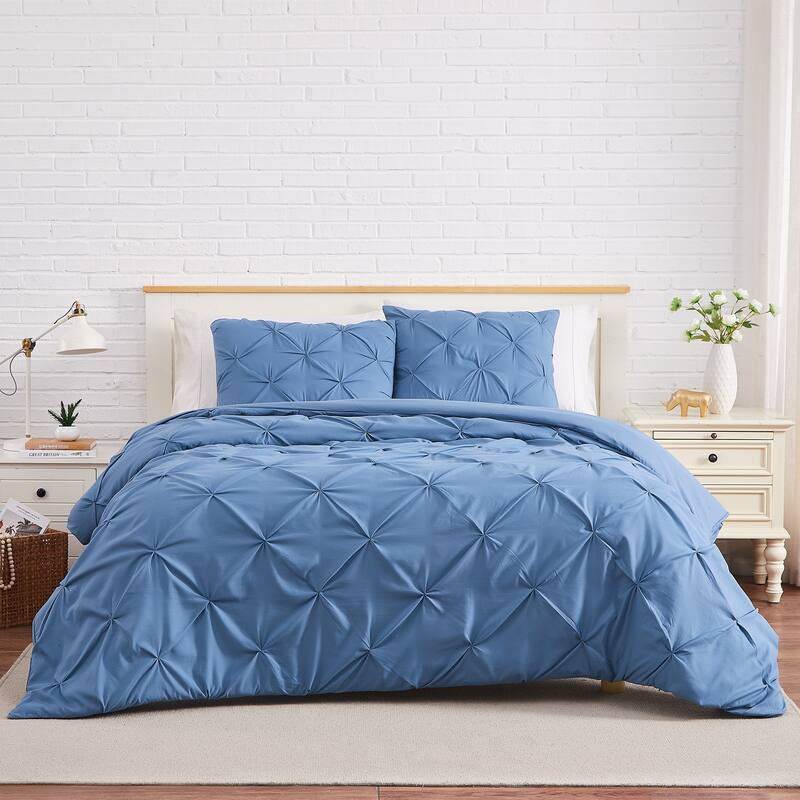 Pintuck 3 piece Duvet Cover Set - Twin - Twin XL - Coronet Blue