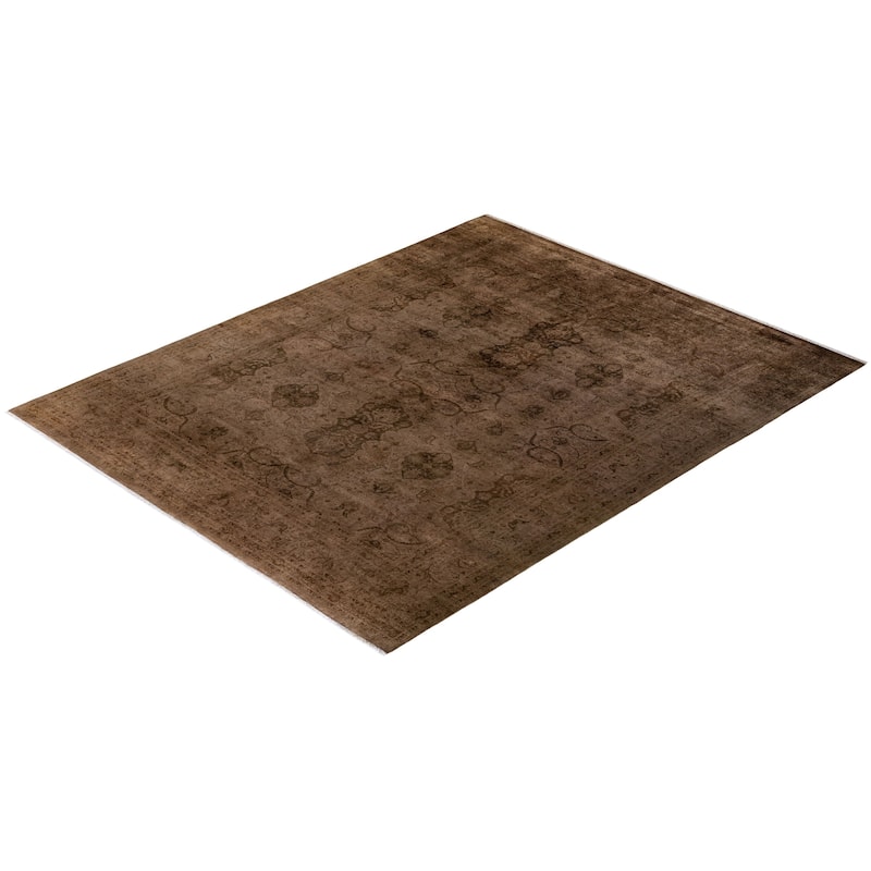 Overton Hand Knotted Wool Vintage Inspired Modern Contemporary Overdyed Brown Area Rug - 8' 1" x 10' 2"
