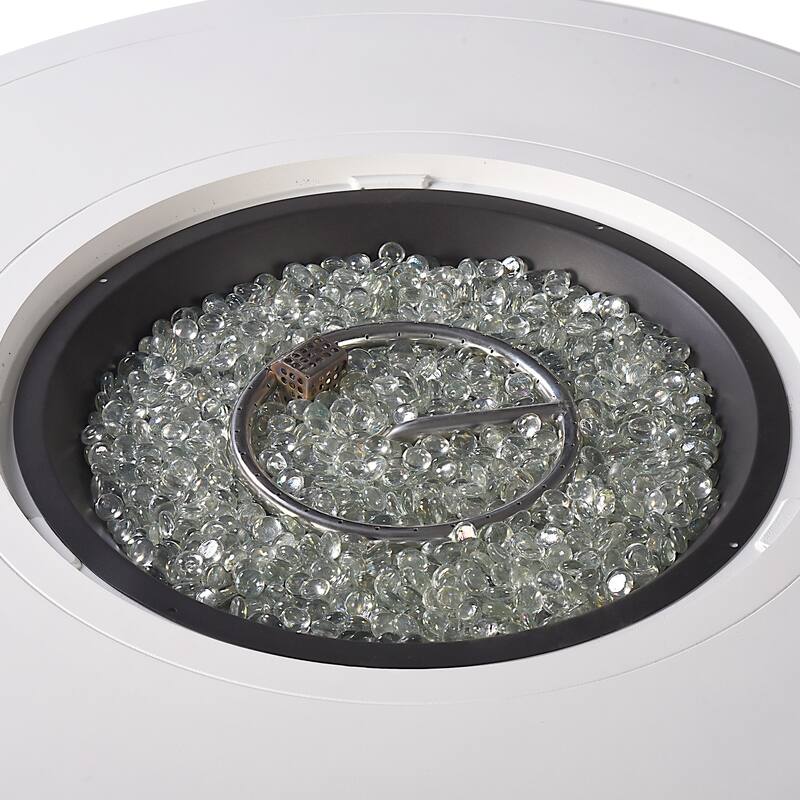 Round 44 in. x 44 in. Aluminum Propane Fire Pit Table with Glass Beads, Two Covers, Lid, 57,000 BTUs - N/A