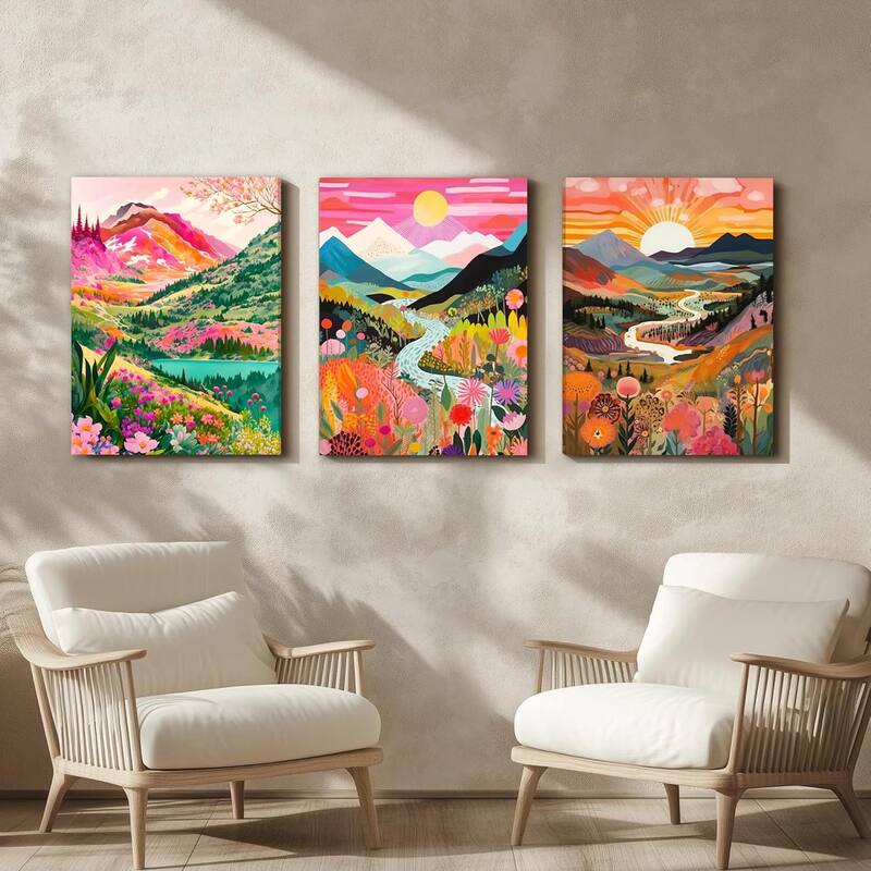 Colorful Watercolor Mountain Canvas Wall Art
