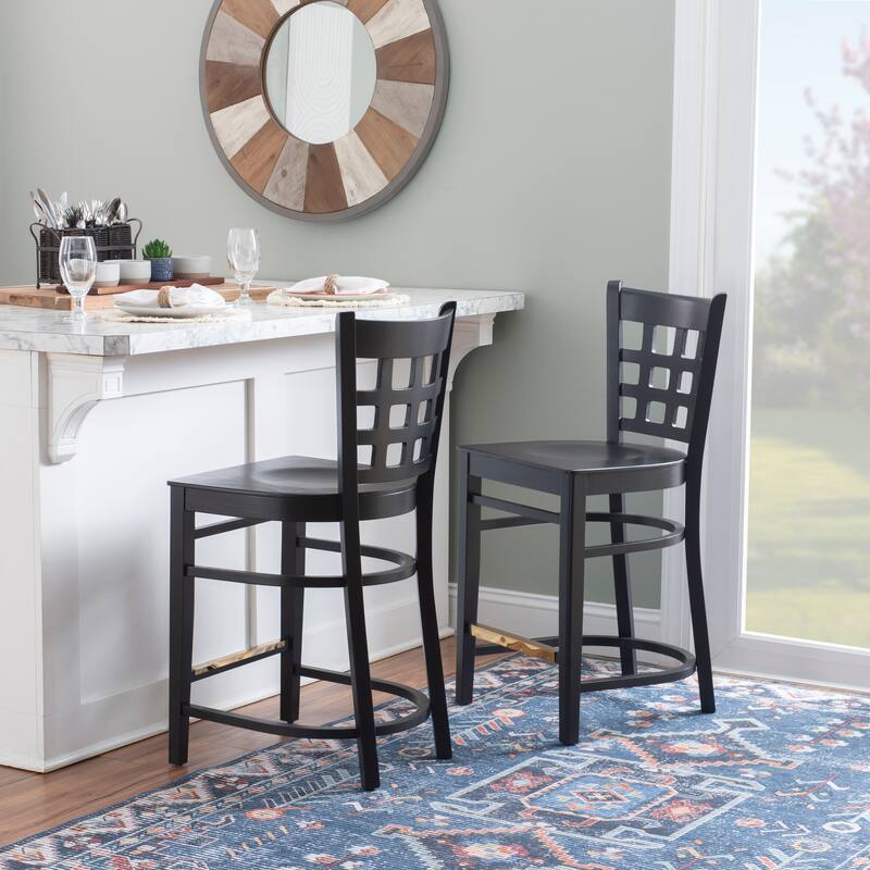 Linon Levan Counter Stool Black Wood Seat Set Of 2