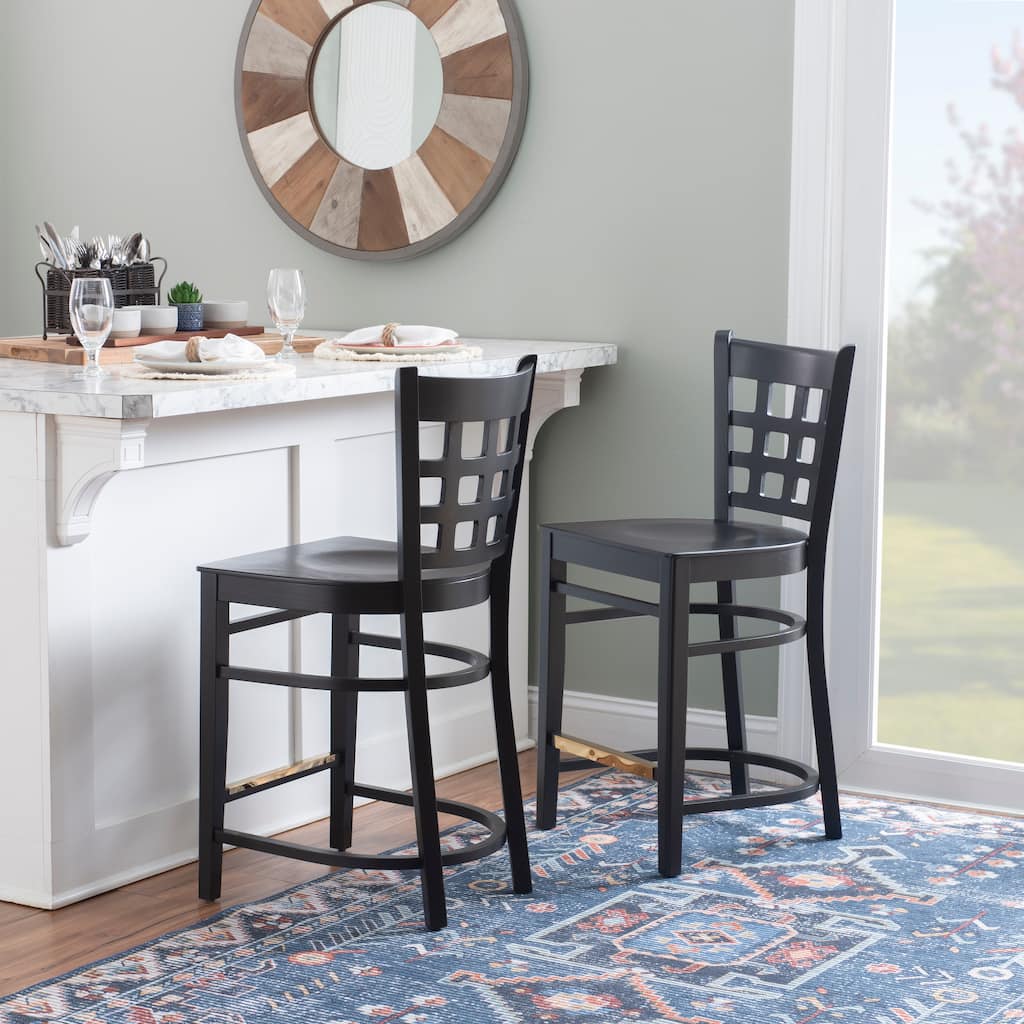 Linon Levan Counter Stool Black Wood Seat Set Of 2
