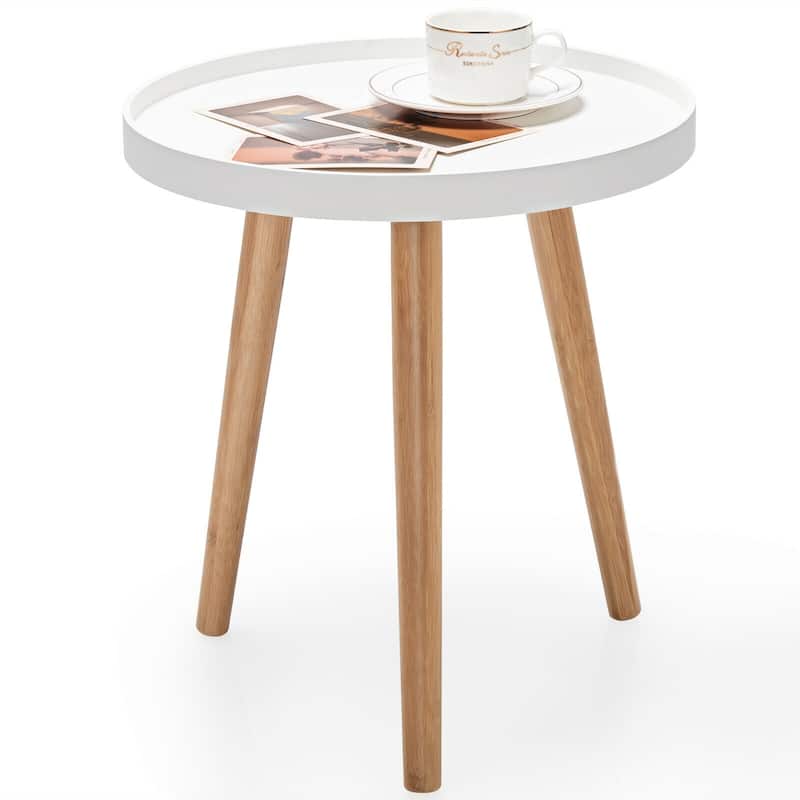 Mid Century Round Coffee Table with Wooden Tray and Legs