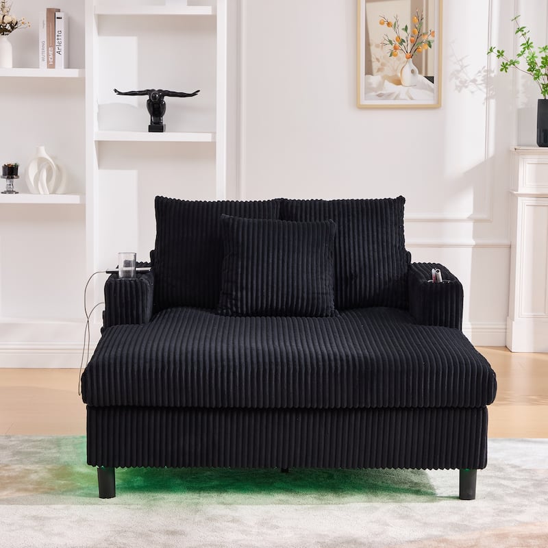 GDFStudio - Corduroy Recliner Sofa with USB Charging, RGB LED Light Strip - Suitable for Living Room and Bedroom