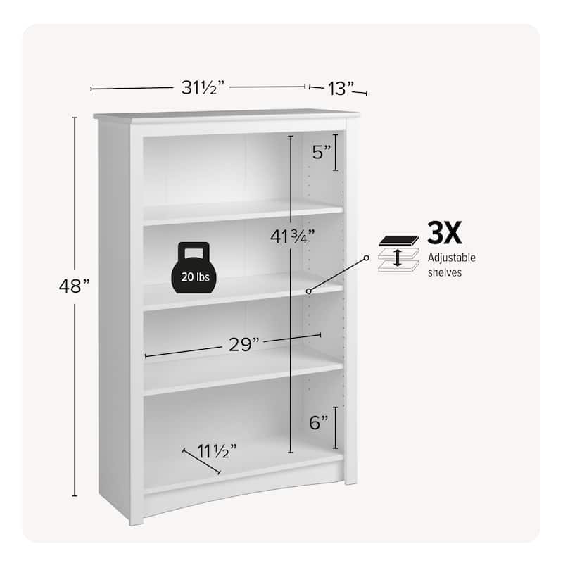 Prepac Home Office 4-Shelf Bookcase - 31.5" W x 48" H x 13" D