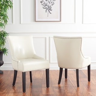 SAFAVIEH Lotus Nailhead Leather Dining Chair Set of 2, Transitional - 21.7" x 25.2" x 34.6"
